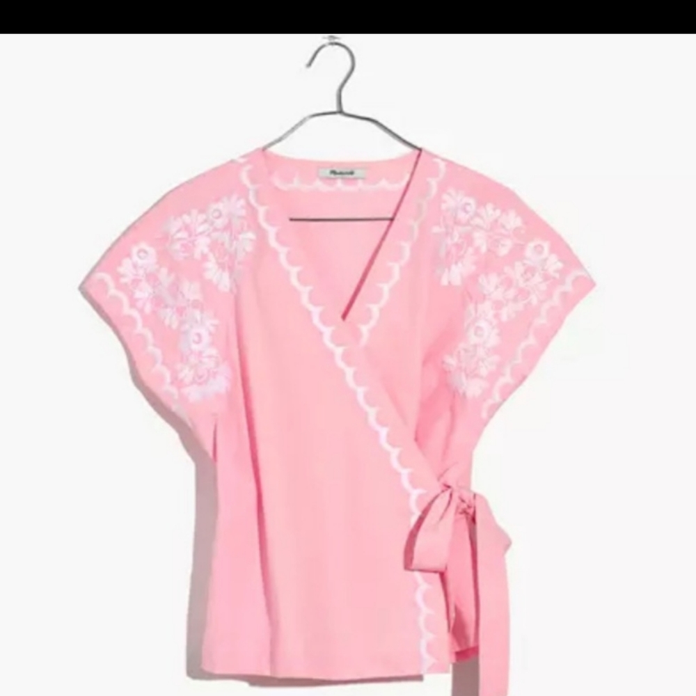 Madewell embroidered wrap top